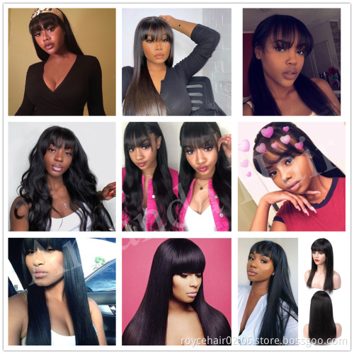 Full Machine Made Natural Color Wig No Lace Brazilian 100% Virgin Cuticle Aligned Remy Human Hair Wigs with Bangs